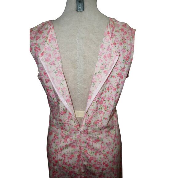Vintage Pink Rose Floral Sleeveless Midi Dress – V-Neck, Button Front – Medium - Picture 5 of 9